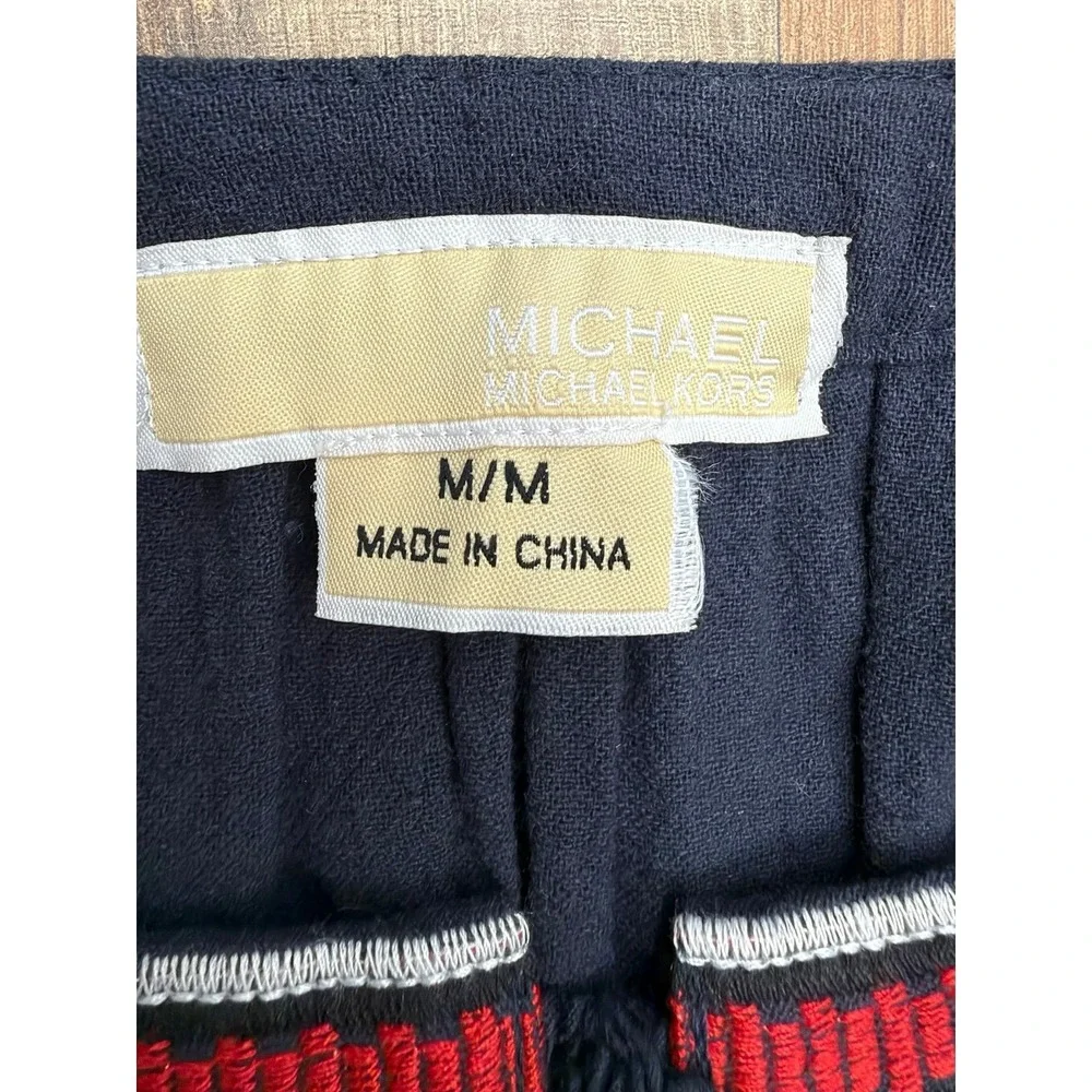 Michael Kors M Navy Embroidered Peasant Tunic Dress Button Front NWT